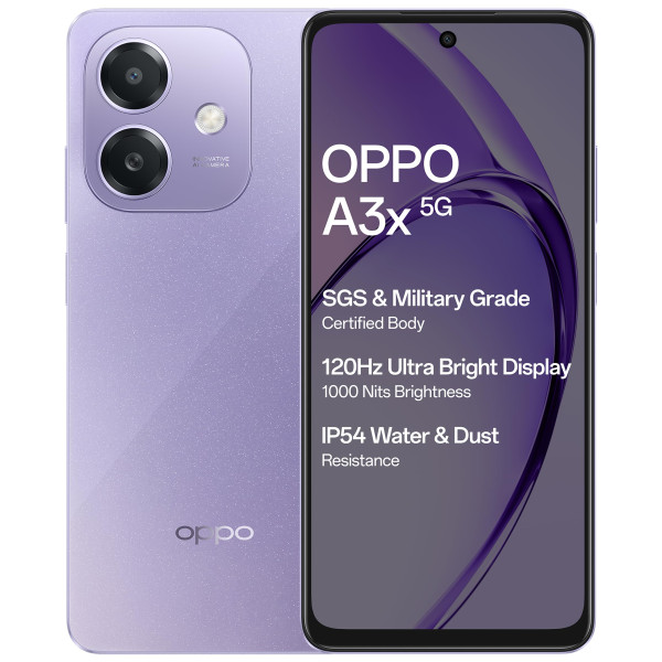 Image of OPPO A3X 5G (Starry Purple, 4GB RAM, 128GB Storage)|6.67” HD+ 120Hz Refresh Rate Screen | 45W SUPERVOOC|with No Cost EMI/Additional Exchange Offers