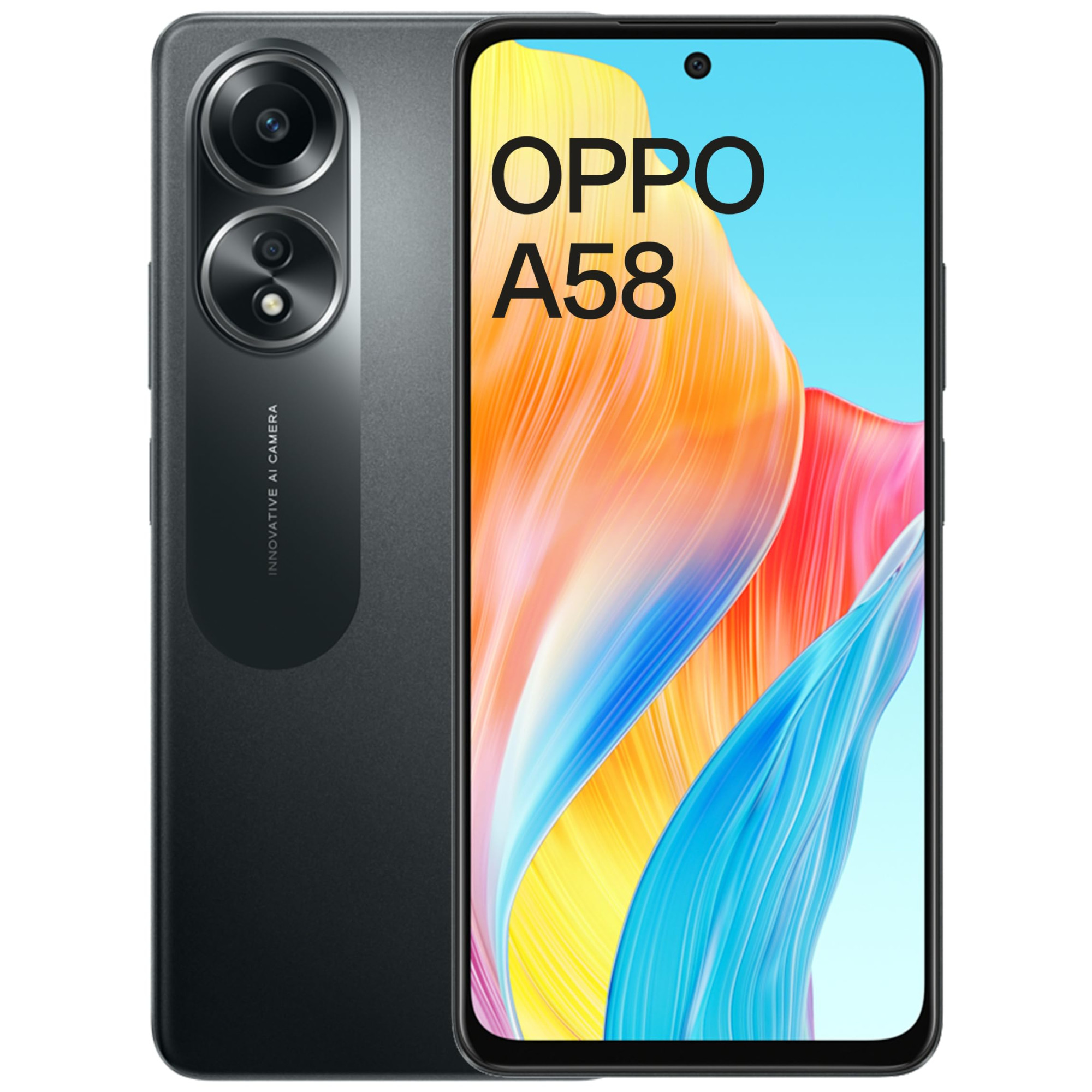 Oppo A58 Glowing Black 6GB RAM 128GB Storage 5000 mAh Battery and 33W SUPERVOOC 672 FHD Punch Hole Display Dual Stereo Speakers with No Cost EMIAdditional Exchange Offers