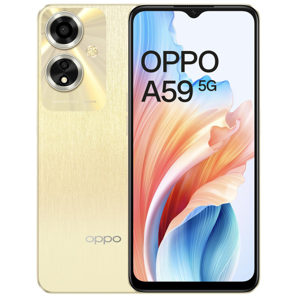 Image of Oppo A59 5G (Silk Gold, 4GB RAM, 128GB Storage) | 5000 mAh Battery with 33W SUPERVOOC Charger | 6.56" HD+ 90Hz Display | with No Cost EMI/Additional Exchange Offers