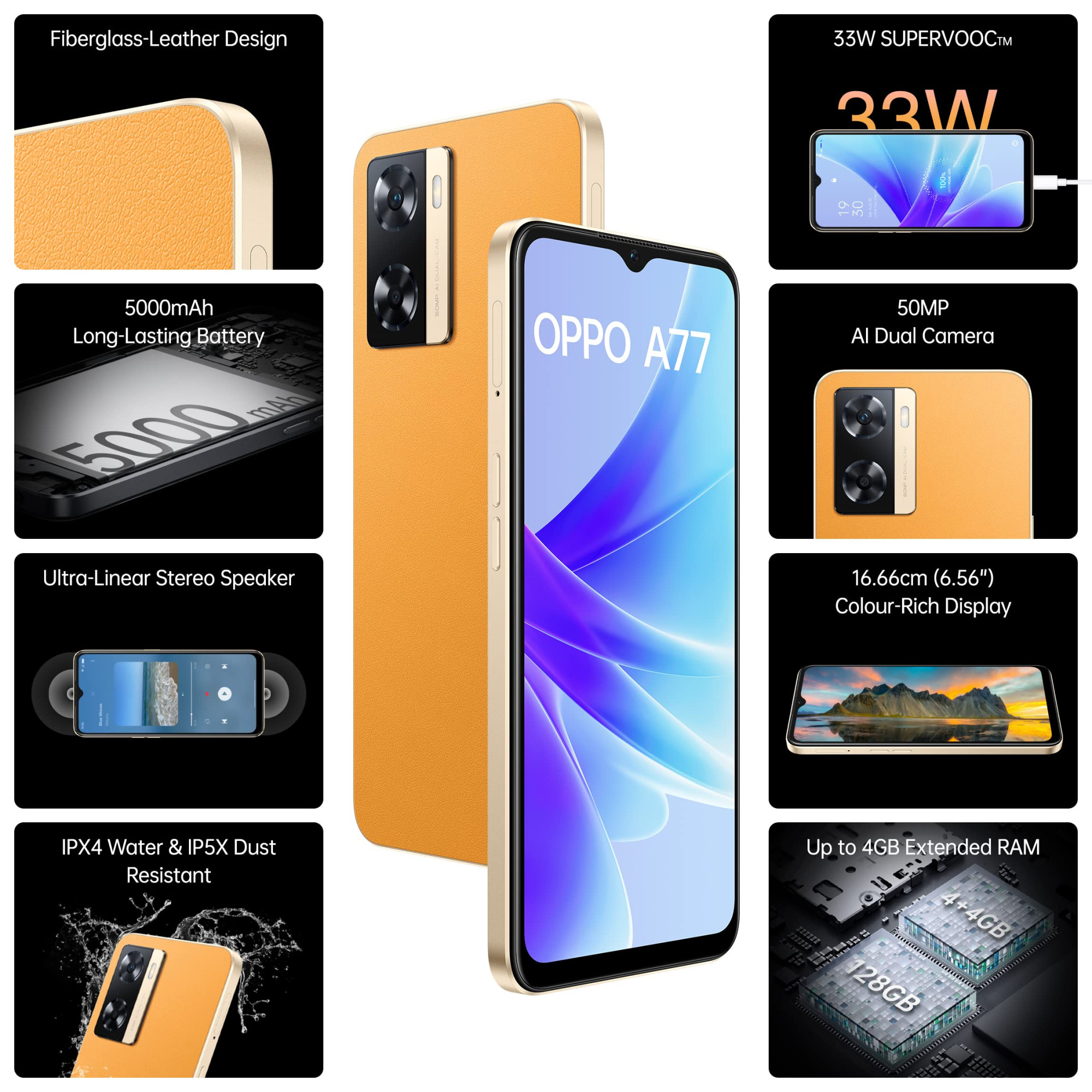 Oppo A77 Sunset Orange 4GB RAM 128 Storage with No Cost EMIAdditional Exchange Offers
