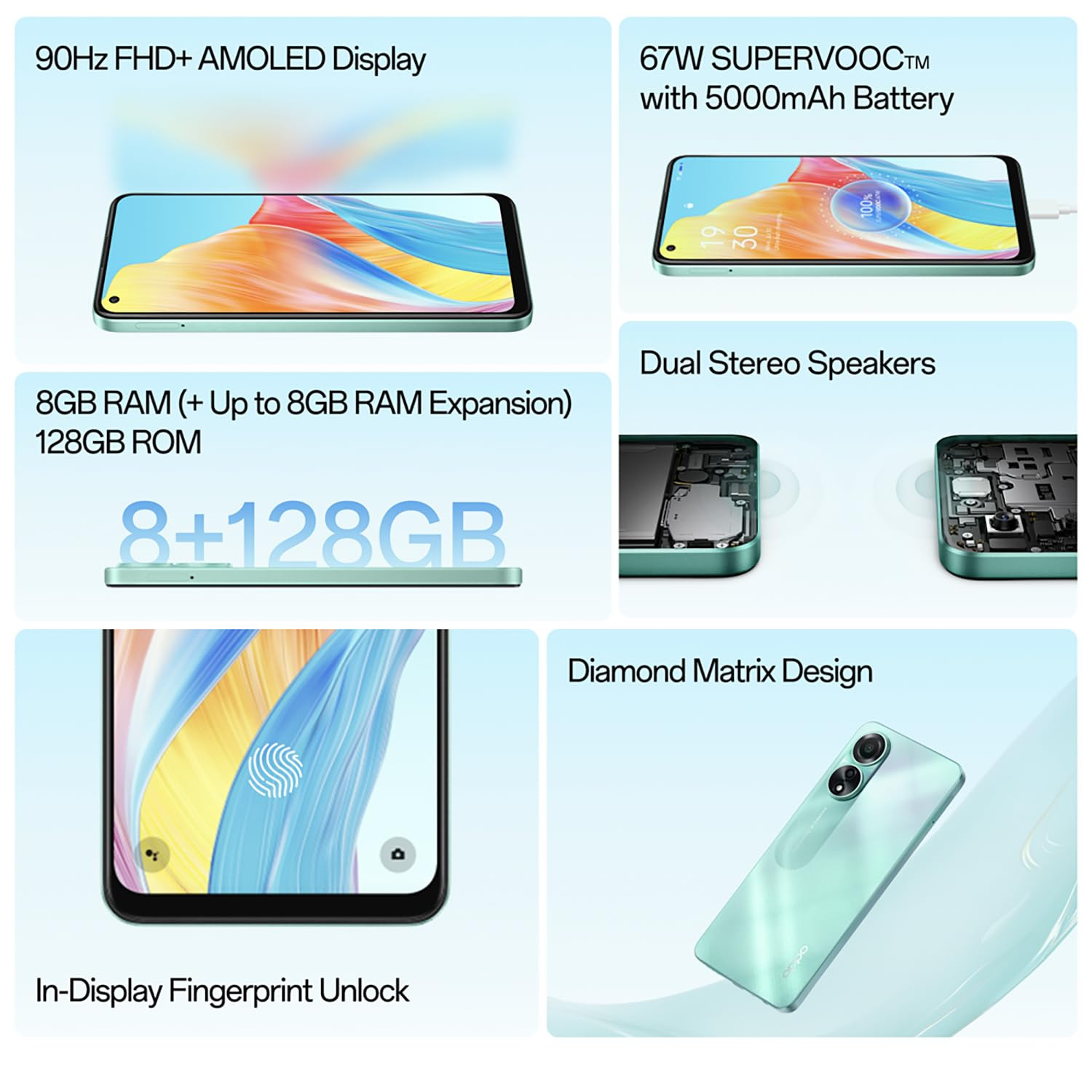 Oppo A78 Mist Black 8GB RAM 128GB Storage  64 FHD AMOLED 90Hz Punch Hole Display  5000 mAh Battery and 67W SUPERVOOC with No Cost EMIAdditional Exchange Offers