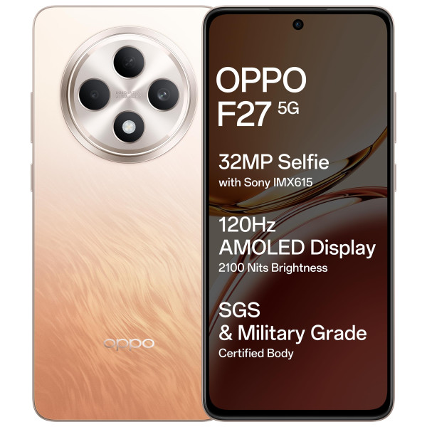 Image of OPPO F27 5G (Amber Orange, 8GB RAM, 128GB Storage) | 6.67" FHD+ AMOLED Display|32MP Sony IMX615 Selfie Camera |AI Portrait Expert| 45W SUPERVOOC| with No Cost EMI/Additional Exchange Offers