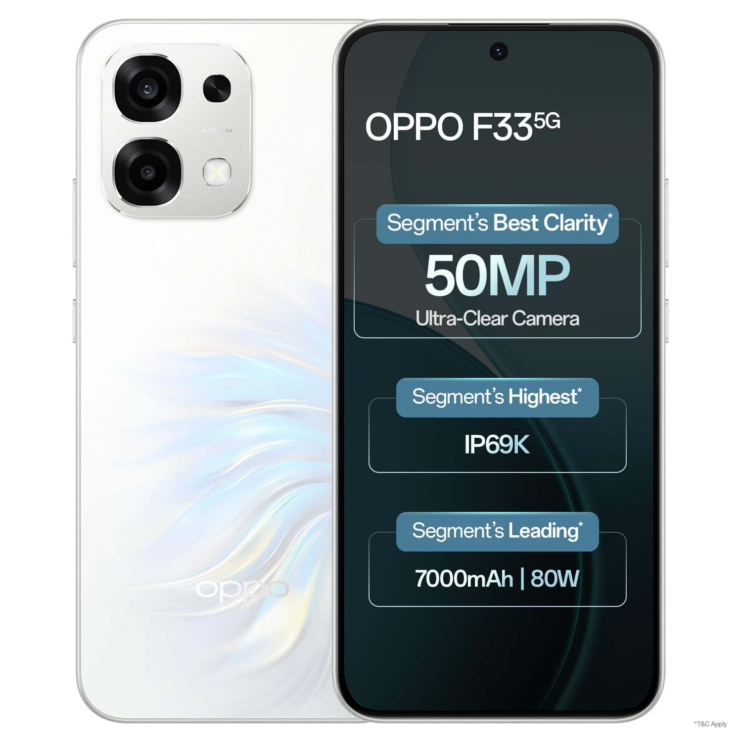 Oppo F33 5G Smartphone 6GB RAM 128GB Storage Pearl White 50MP AI Camera 7000mAh Long Battery 45W Fast Charging-with No Cost EMIBank Offers