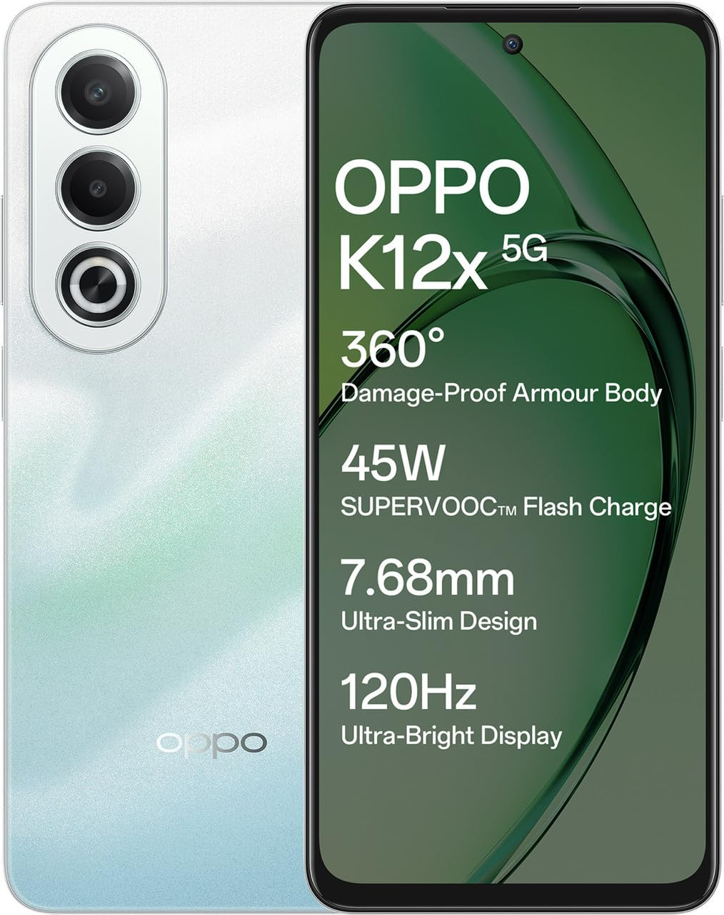 Oppo K12x 5G Smartphone 8GB RAM 256GB Storage 1694cm LCD Display 5100mAh Battery 45W SUPERVOOC Flash Charge 360 Damage-Proof Armour Body Charger in The Box Breeze Blue
