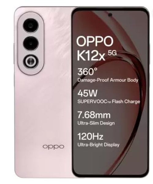 Image of Oppo K12x 5G with 45W SUPERVOOC Charger in-The-Box Feather Pink, 128 GB (6 GB RAM)