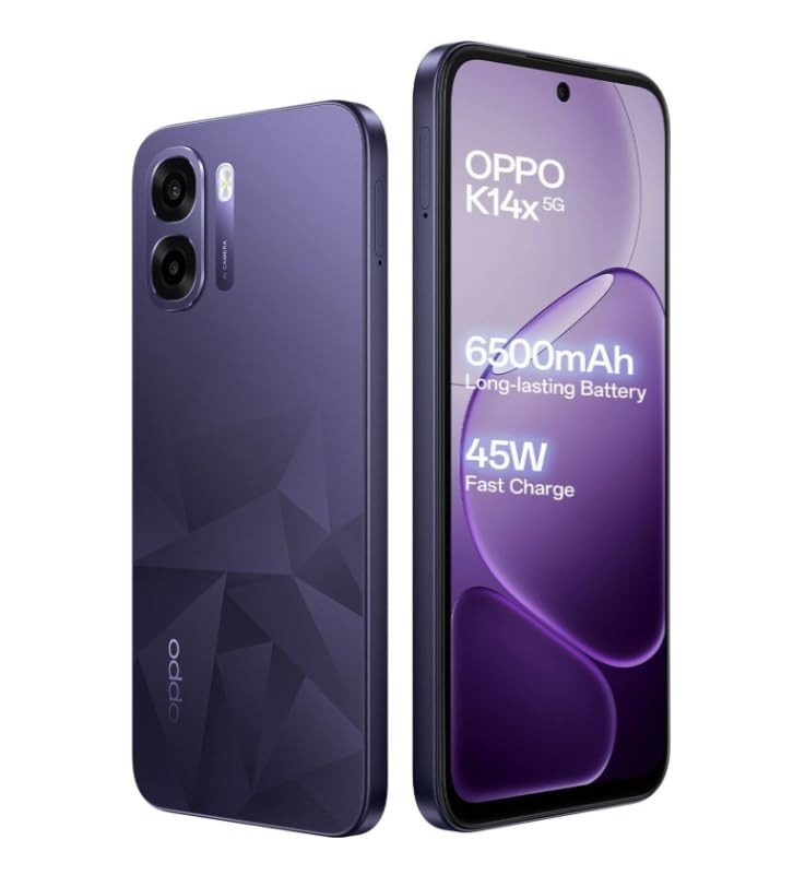 OPPO K14x 5G Smartphone Prism Violet 4GB RAM 64GB Storage 6500mAh Battery 45W Fast Charge
