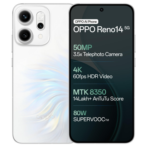 Image of OPPO Reno14 5G (Pearl White, 12GB RAM, 256GB Storage)