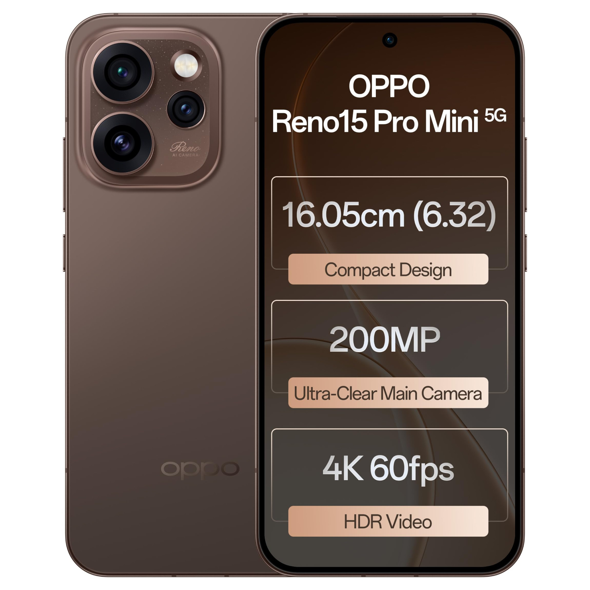 Oppo Reno15Pro mini 5G Cocoa Brown 12GB RAM 512GB Storage with No Cost EMIAdditional Exchange Offers