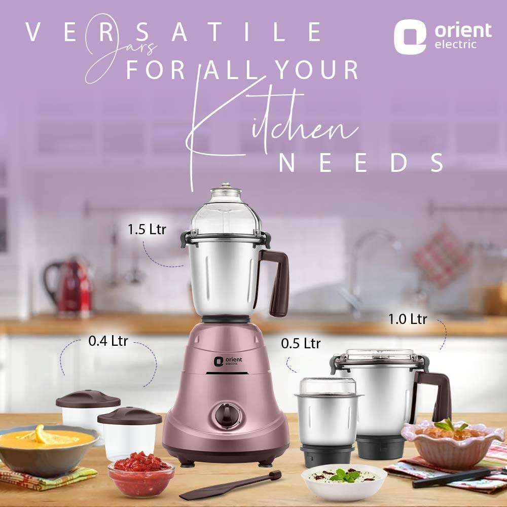 Orient Electric 750W Mixer Grinder with 3 Jars Metallic Pink large