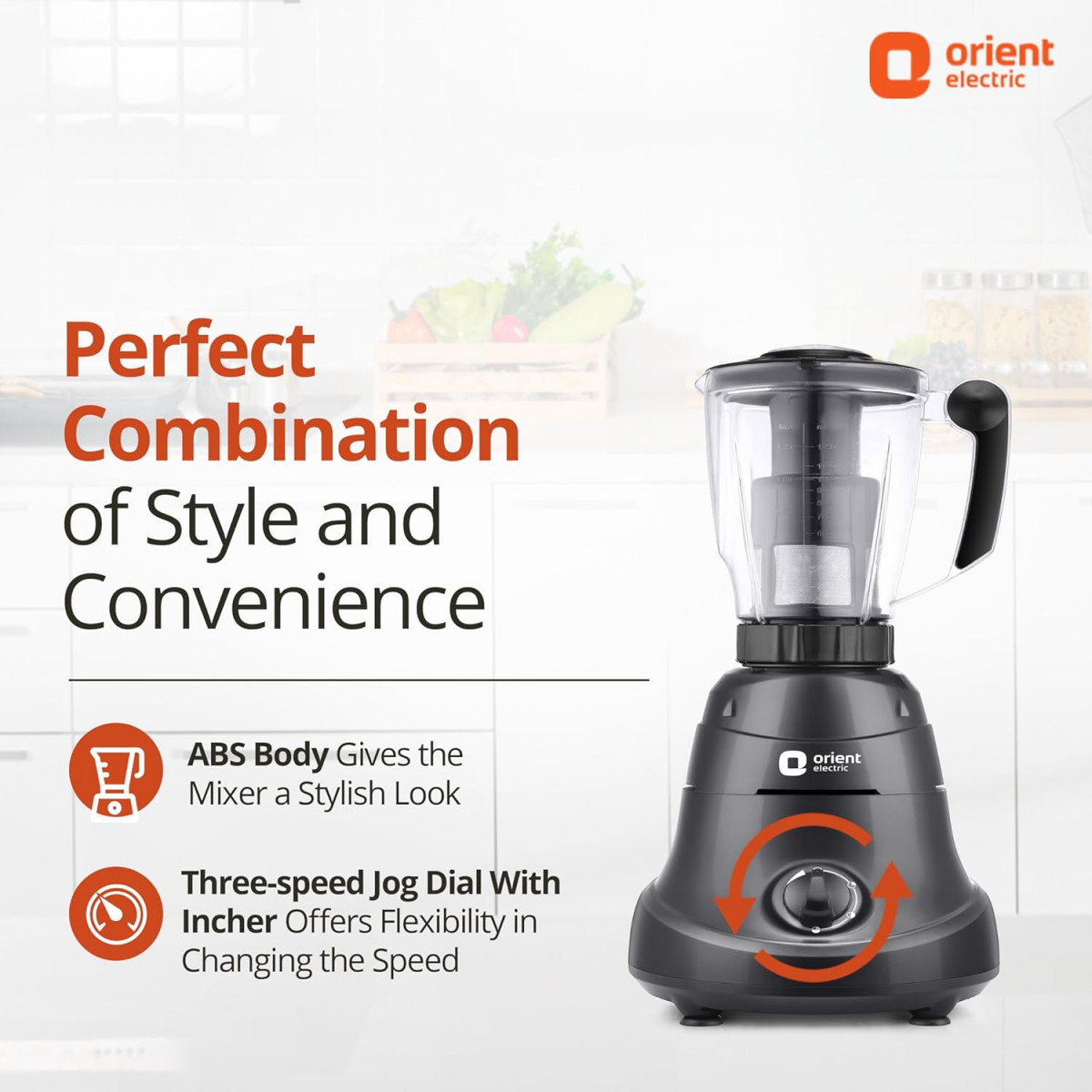 Orient Electric 750W Mixer Grinder with Juicer Super Power 750 MGSP75B4 4 jar with 3 SS Jars and 1 PC juicing jar with Seive Longer Life Balanced Coil Motor 5 Years Motor Warranty