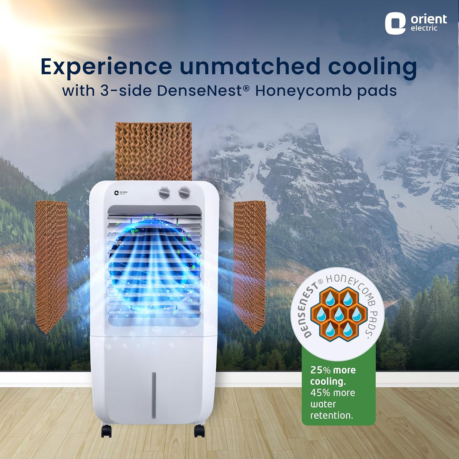 Orient Electric Aeroquid 46L Personal Cooler 8m Air Throw Distance 150W Power Consumption 4 Way Cooling 1 Year Product Warranty White