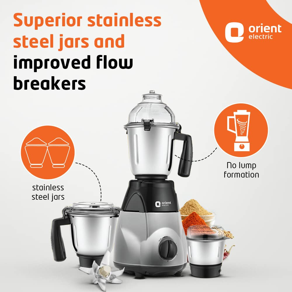 Orient Electric Chefspecial 1200W 3 jar Mixer Grinder MGCS120G3Black Silver