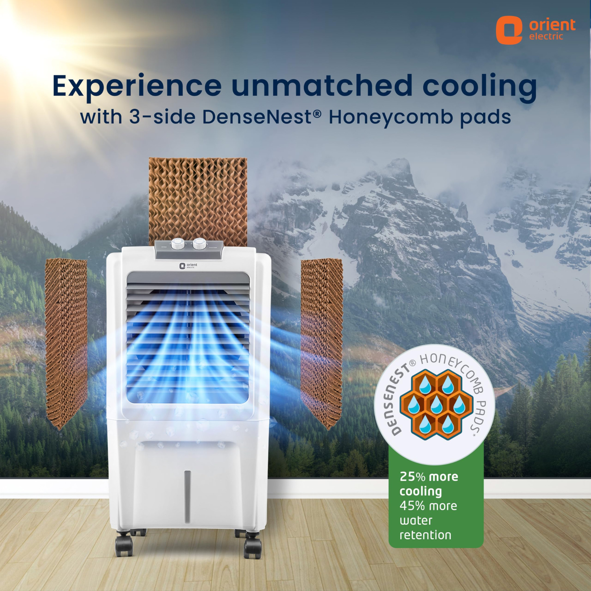 Orient Electric Durachill 40 L Portable Air Cooler For Home  Densenest Honeycomb Pads More Air Delivery  Fully Collapsible Louvers Inverter Compatible  1 Year Warranty by Orient  White  Grey