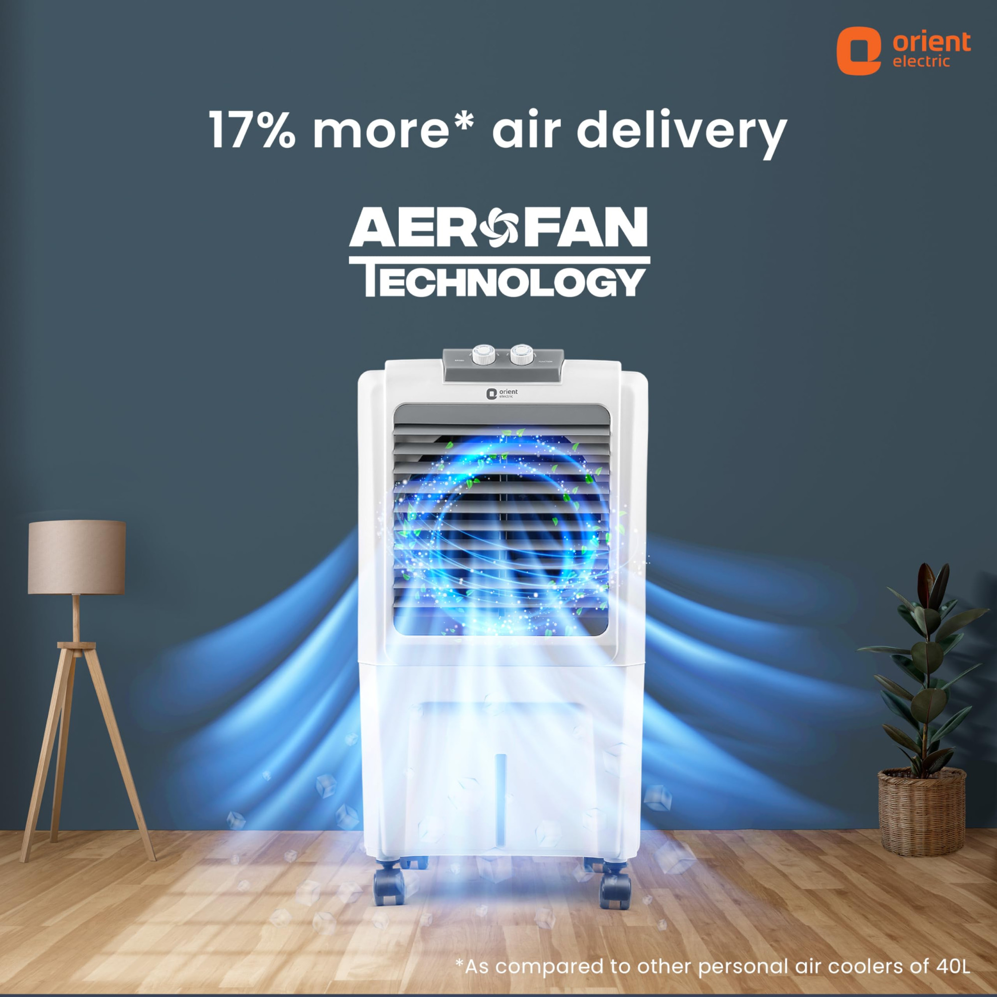Orient Electric Durachill 40 L Portable Air Cooler For Home  Densenest Honeycomb Pads More Air Delivery  Fully Collapsible Louvers Inverter Compatible  1 Year Warranty by Orient  White  Grey