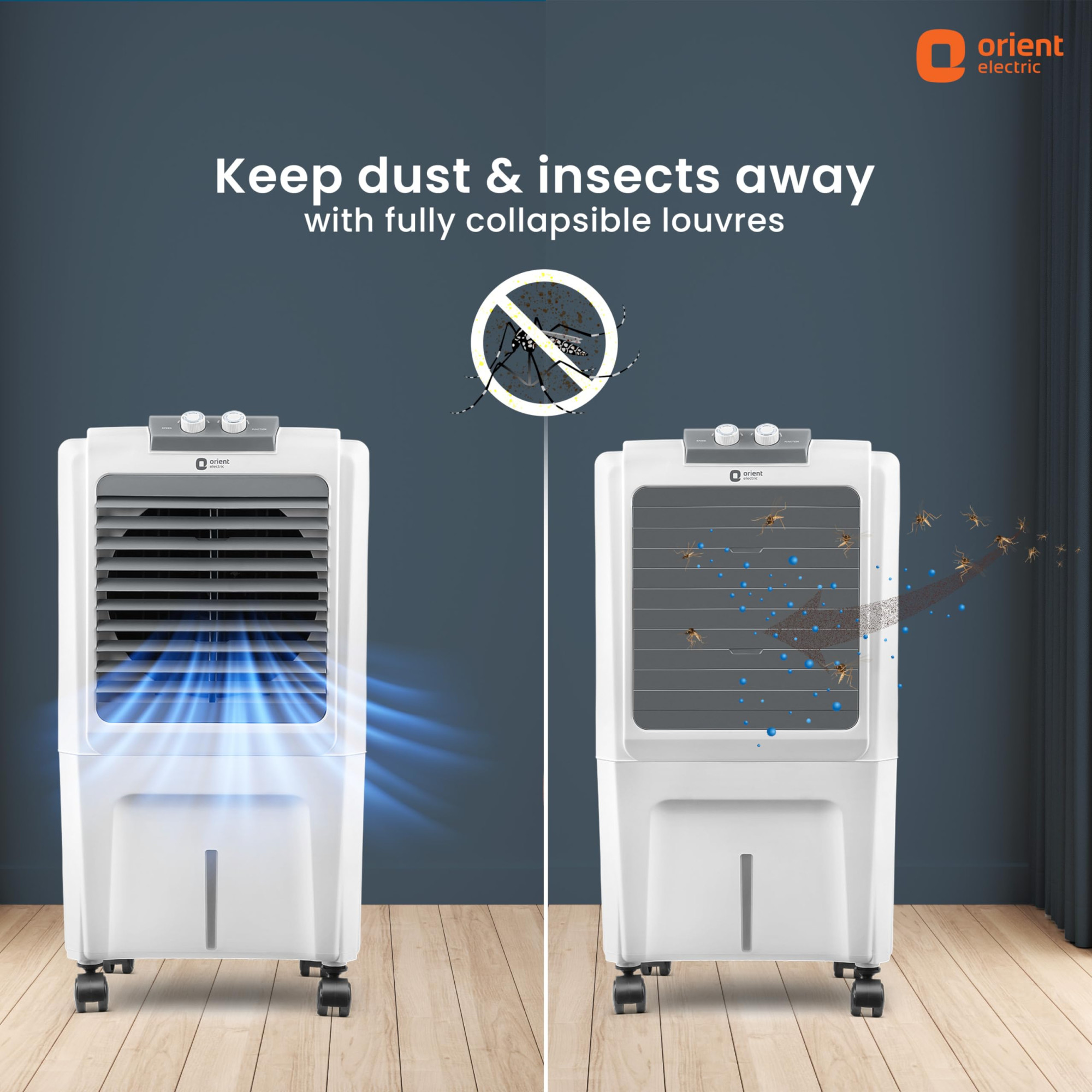 Orient Electric Durachill 40 L Portable Air Cooler For Home  Densenest Honeycomb Pads More Air Delivery  Fully Collapsible Louvers Inverter Compatible  1 Year Warranty by Orient  White  Grey
