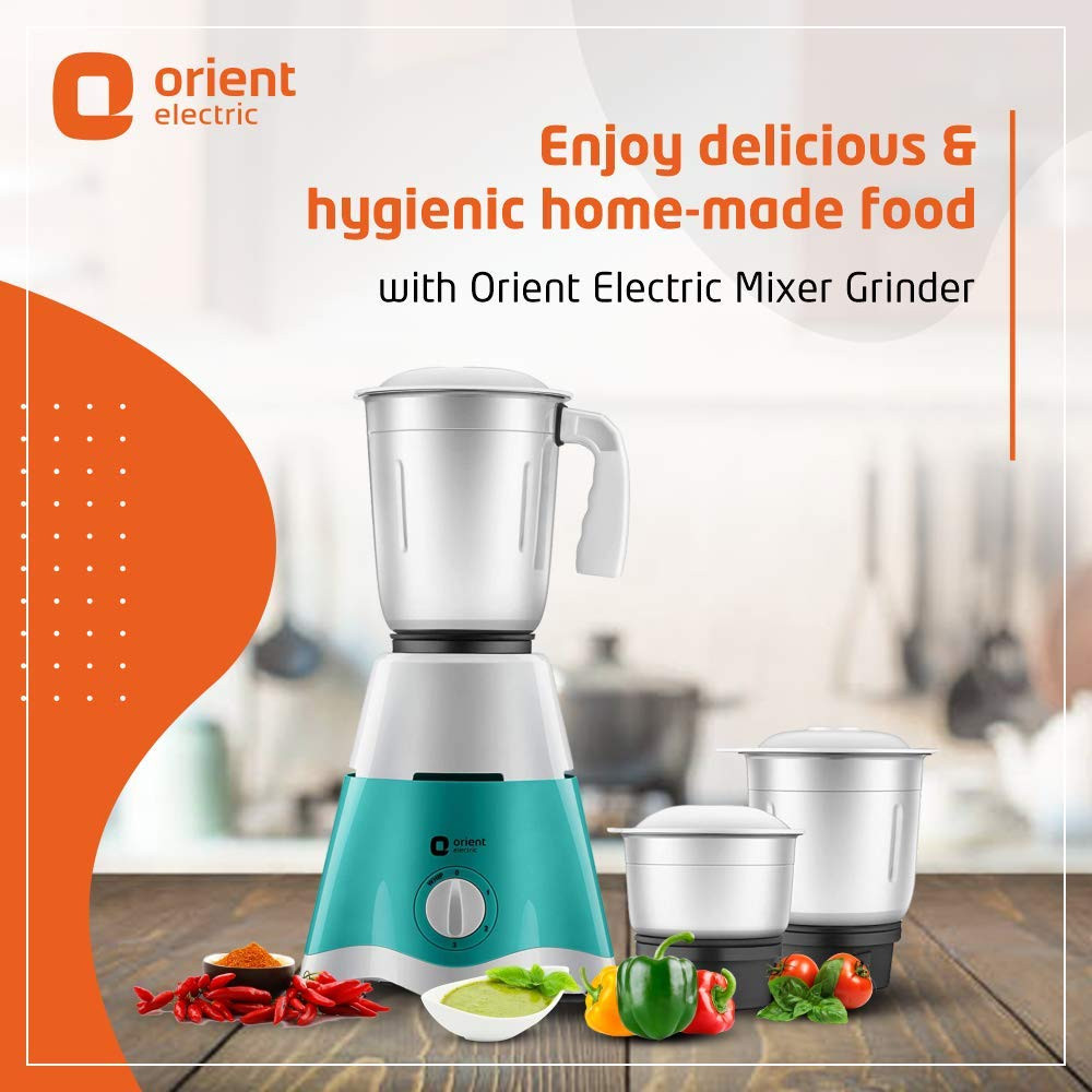 Orient Electric MGBL50TG3 500W Mixer Grinder with 3 Jars Green Turquoise Green