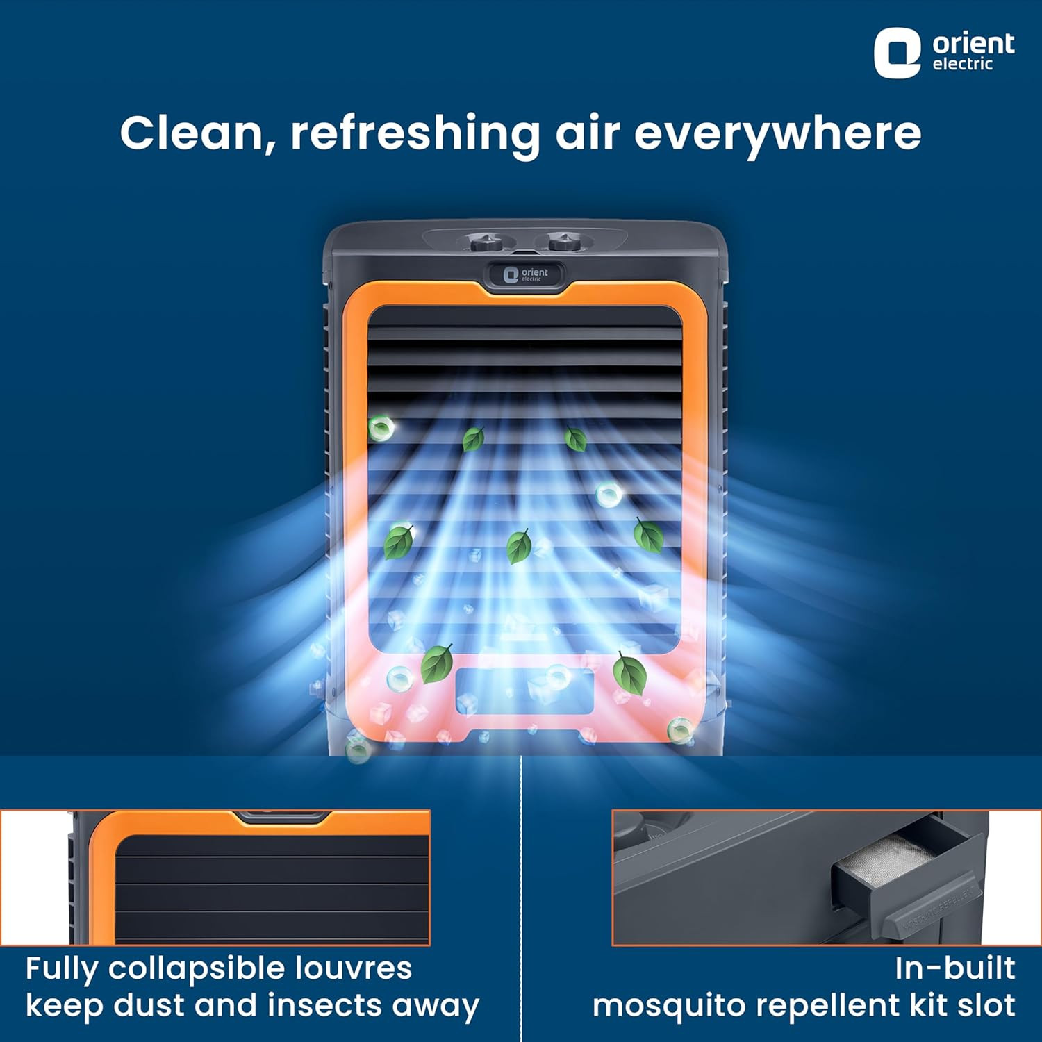 Orient Electric Ultimo 50L Desert Air Cooler with Densenest Honeycomb pads Ice chamber High Air Delivery Desert Cooler for home Grey and Orange