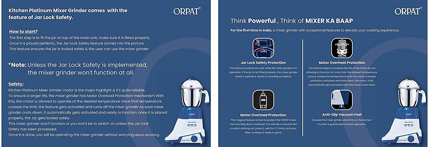 Orpat Kitchen Platinum Mixer Grinder 1200 W Blue MIXER KA BAAP