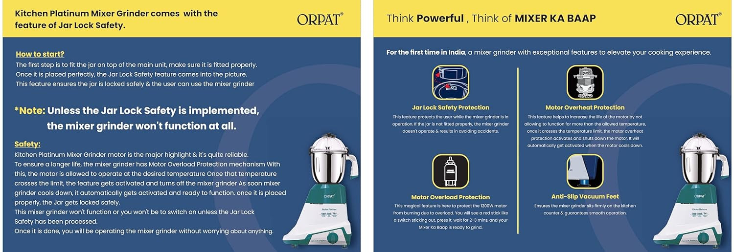 Orpat Kitchen Platinum Mixer Grinder 1200 W Green MIXER KA BAAP