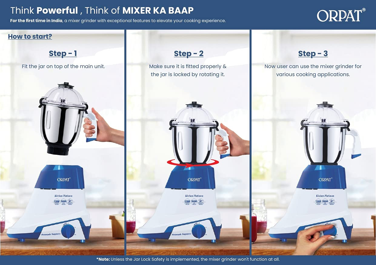 Orpat Kitchen Platinum Mixer Grinder 1200 W Green MIXER KA BAAP