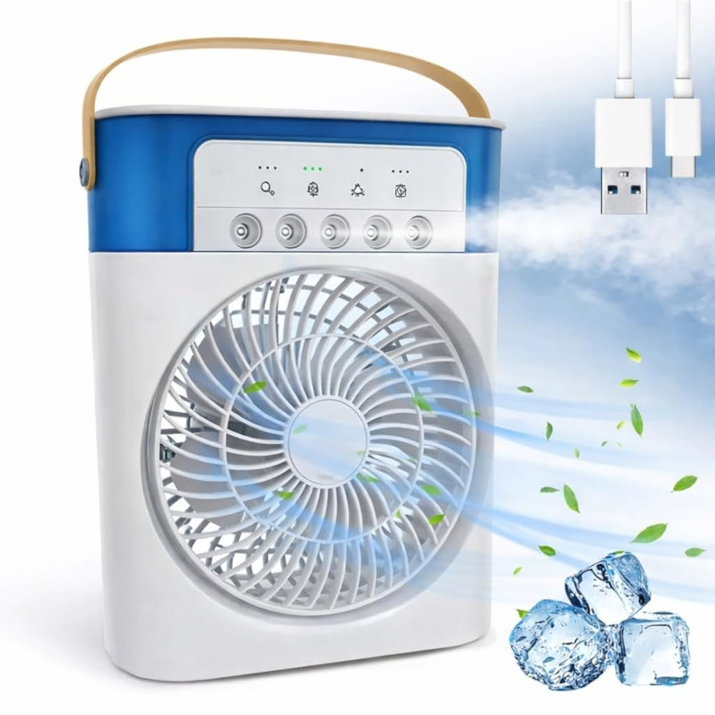 Osring By Home Cube Portable Air Cooler Fan with Mist Spray USB Powered Desktop Portable Cooling Fan 60 Adjustable Mini Evaporative Cooler with Timer for Home Camping Office Bedroom Desk
