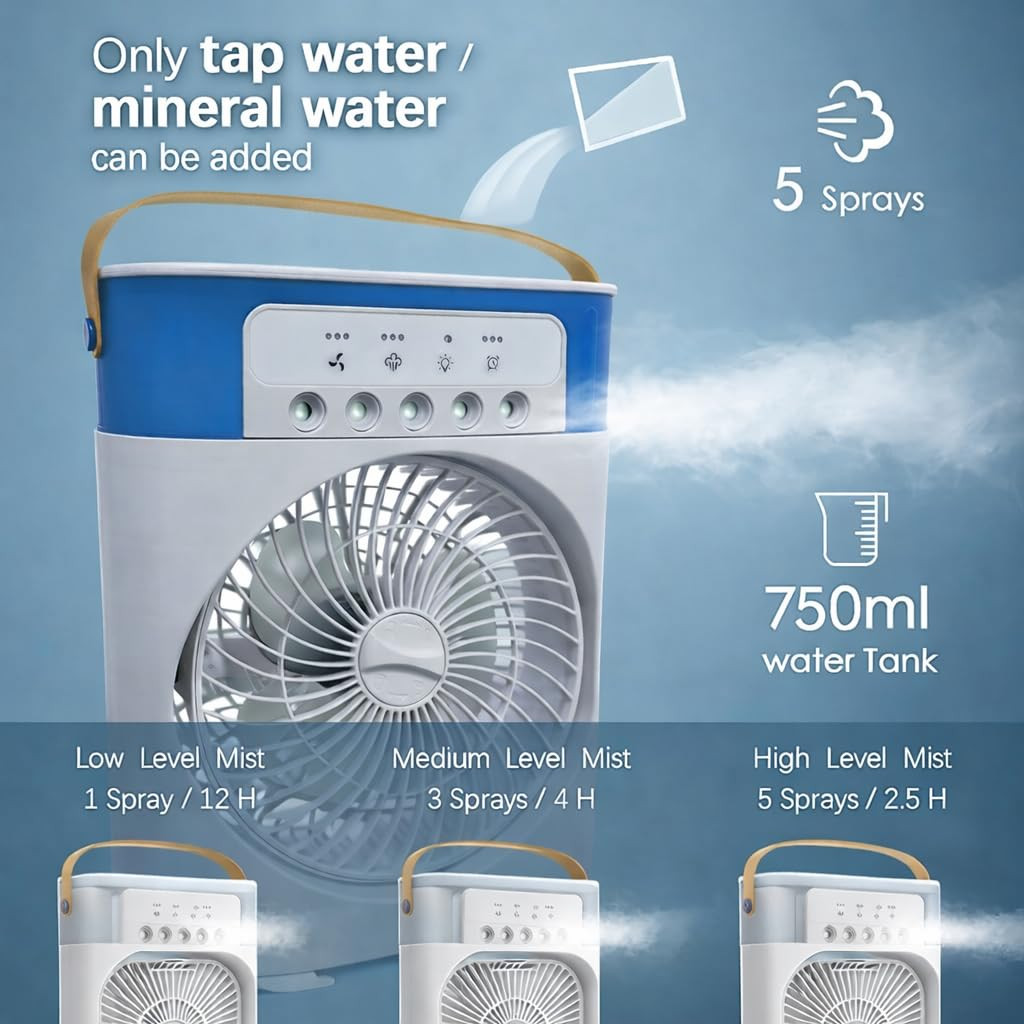 Osring By Home Cube Portable Air Cooler Fan with Mist Spray USB Powered Desktop Portable Cooling Fan 60 Adjustable Mini Evaporative Cooler with Timer for Home Camping Office Bedroom Desk