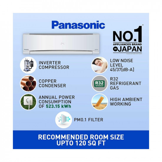 Panasonic 1 Ton 5 Star Wi-Fi Inverter Smart Split AC Copper Condenser 7 in 1 Convertible with AI 4 Way Swing PM Filter CSCU-NU12YKY5W2023 Model White