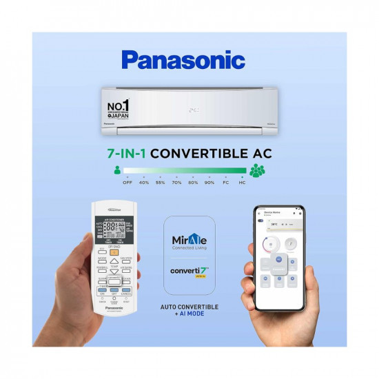 Panasonic 1 Ton 5 Star Wi-Fi Inverter Smart Split AC Copper Condenser 7 in 1 Convertible with AI 4 Way Swing PM Filter CSCU-NU12YKY5W2023 Model White
