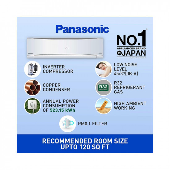 Panasonic 1 Ton 5 Star Wi-Fi Inverter Smart Split AC Copper Condenser 7 in 1 Convertible with AI 4 Way Swing PM Filter CSCU-NU12YKY5W2023 Model White
