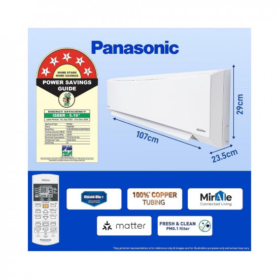 Panasonic 15 Ton 5 Star Wi-Fi Inverter Smart Split AC Copper Condenser 7 in 1 Convertible with True AI Mode 4 Way Swing PM 01 Air Purification Filter CSCU-NU18ZKY5W 2024 Model White
