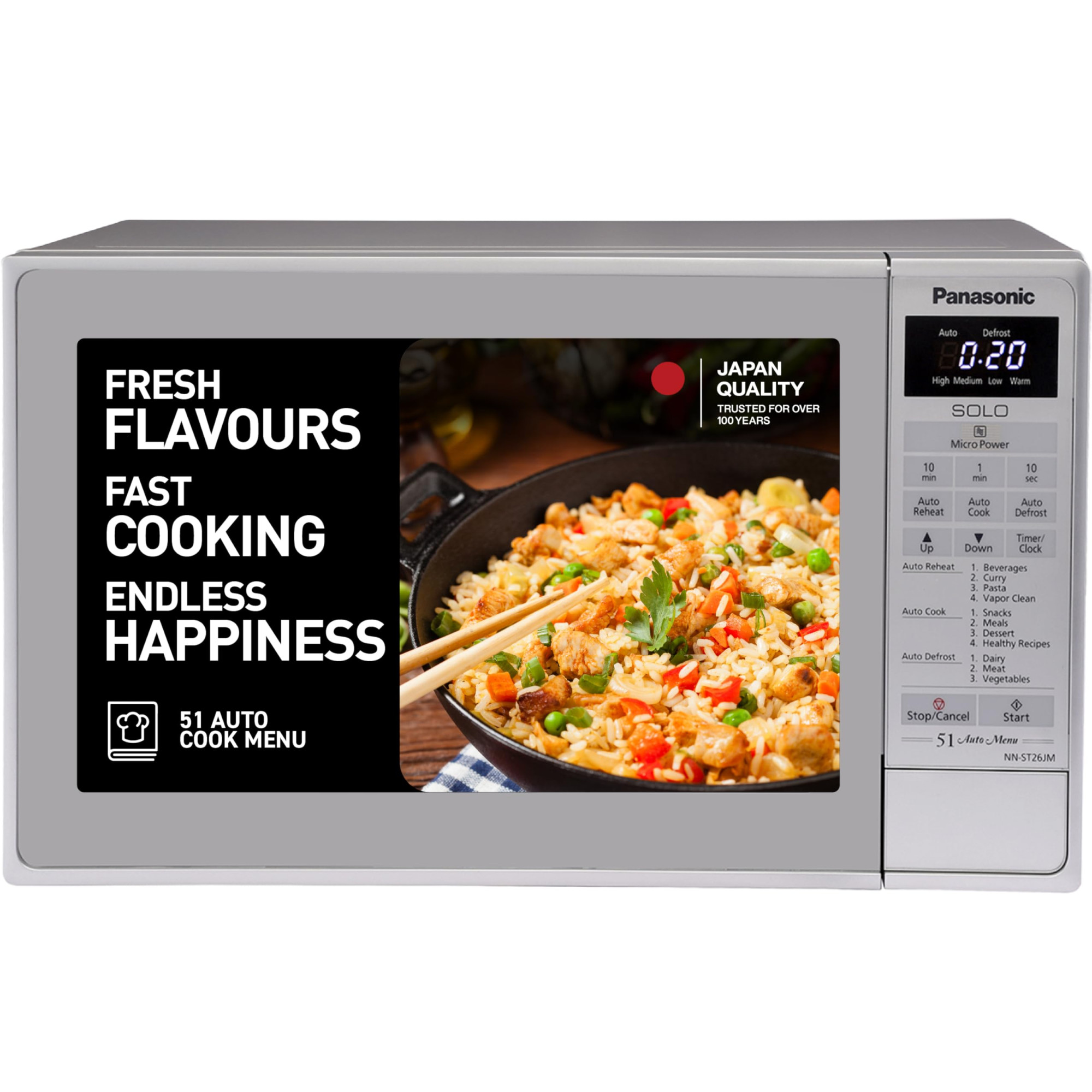 Panasonic 20L Solo Microwave Oven NN-ST26JMFDG Silver 51 Auto Menus