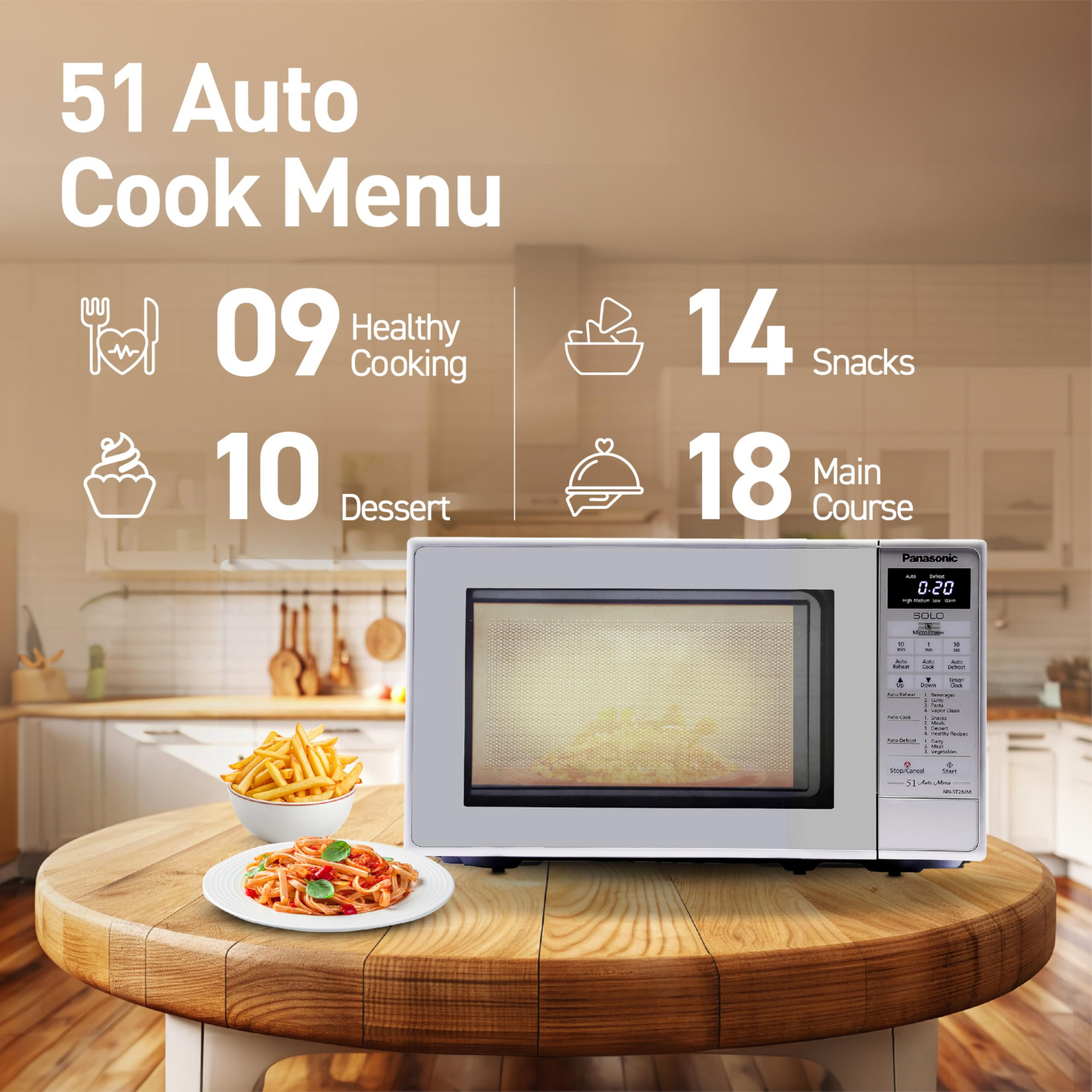 Panasonic 20L Solo Microwave Oven NN-ST26JMFDG Silver 51 Auto Menus