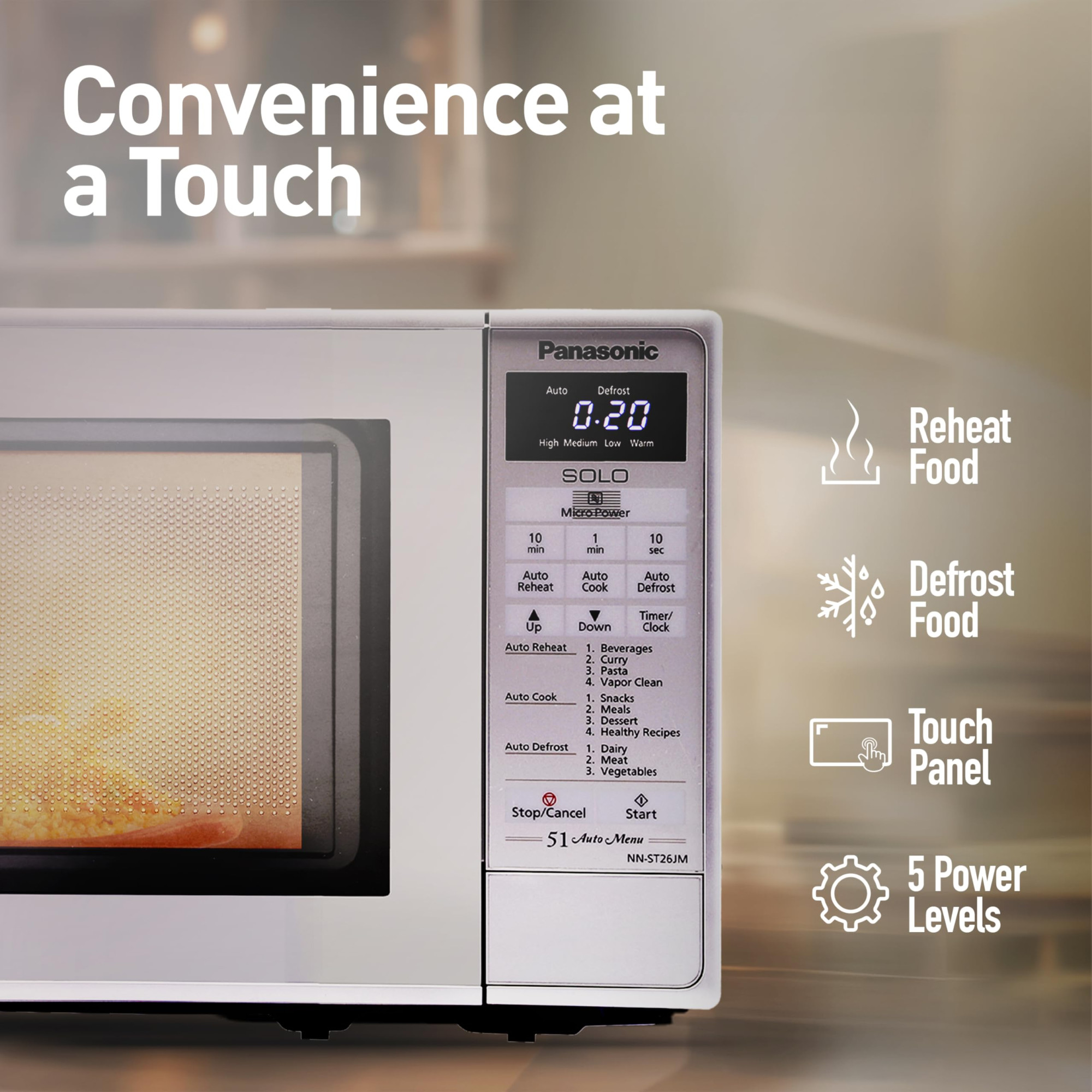 Panasonic 20L Solo Microwave Oven NN-ST26JMFDG Silver 51 Auto Menus
