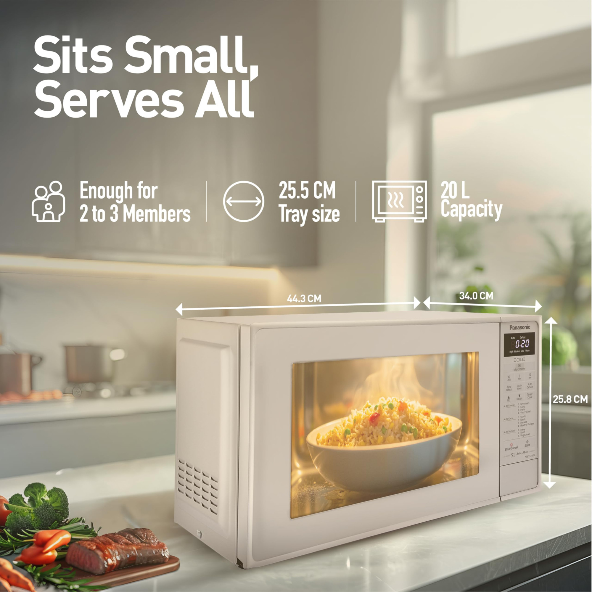 Panasonic 20L Solo Microwave Oven NN-ST26JMFDG Silver 51 Auto Menus
