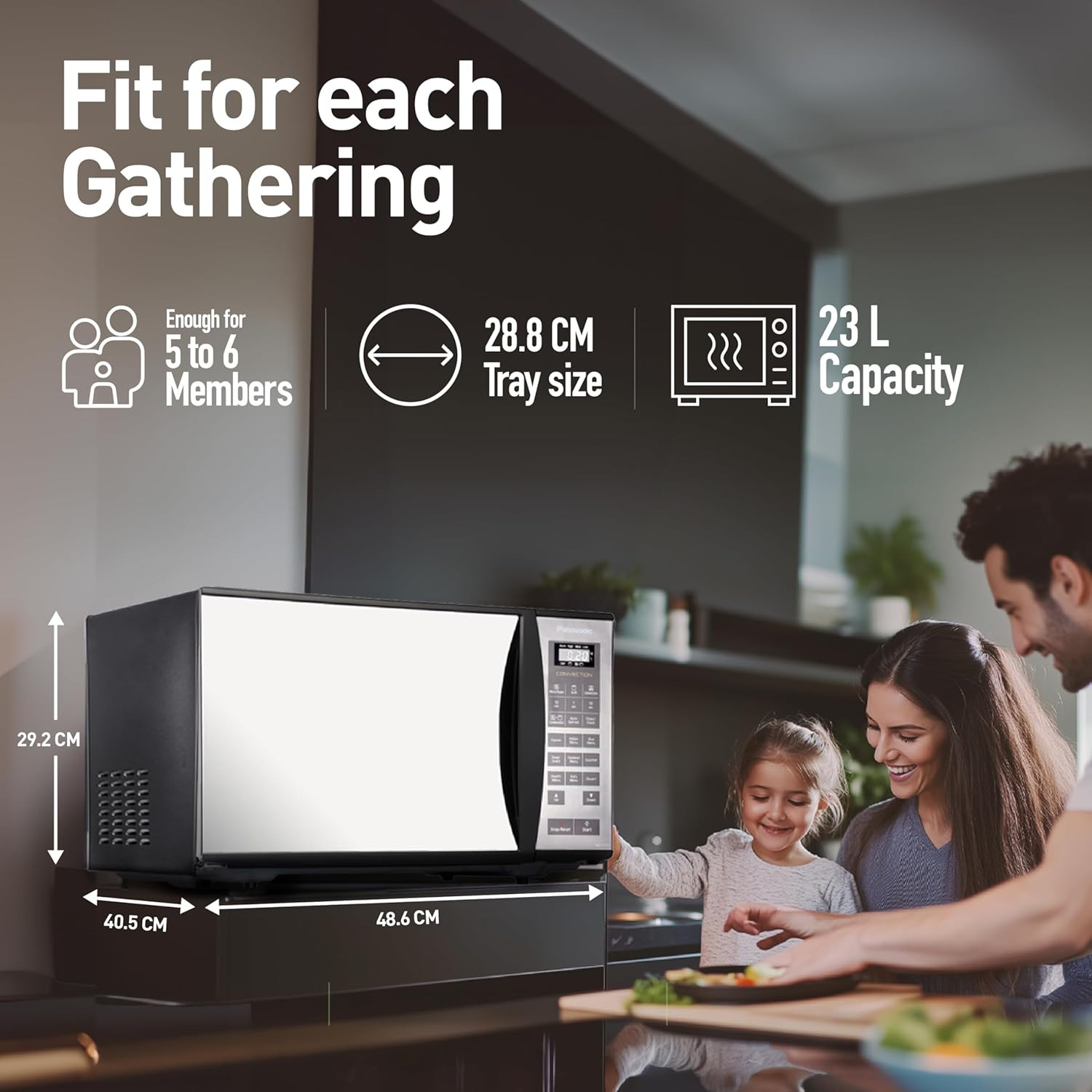 Panasonic 23 L Convection Microwave OvenNN-CT353BFDGBlack Mirror 360 Heat Wrap stainless steel cavity Magic Grill