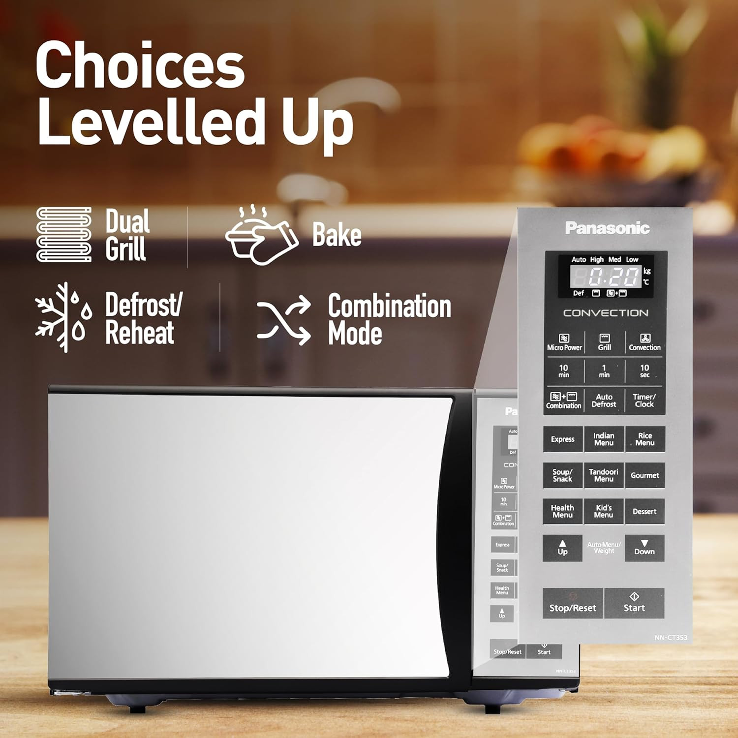 Panasonic 23 L Convection Microwave OvenNN-CT353BFDGBlack Mirror 360 Heat Wrap stainless steel cavity Magic Grill