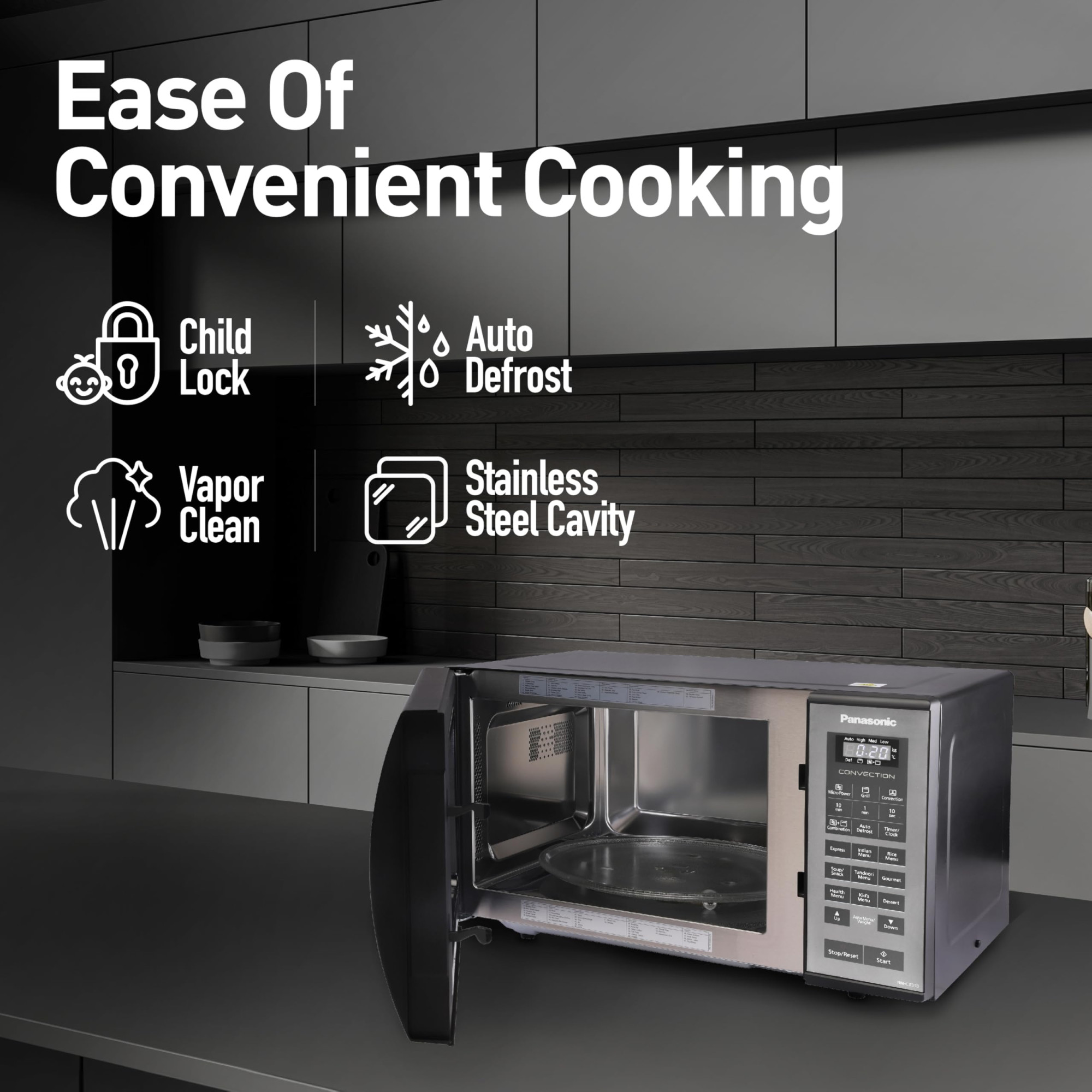 Panasonic 23L Convection Microwave OvenNN-CT353BFDGBlack Mirror 360 Heat Wrap