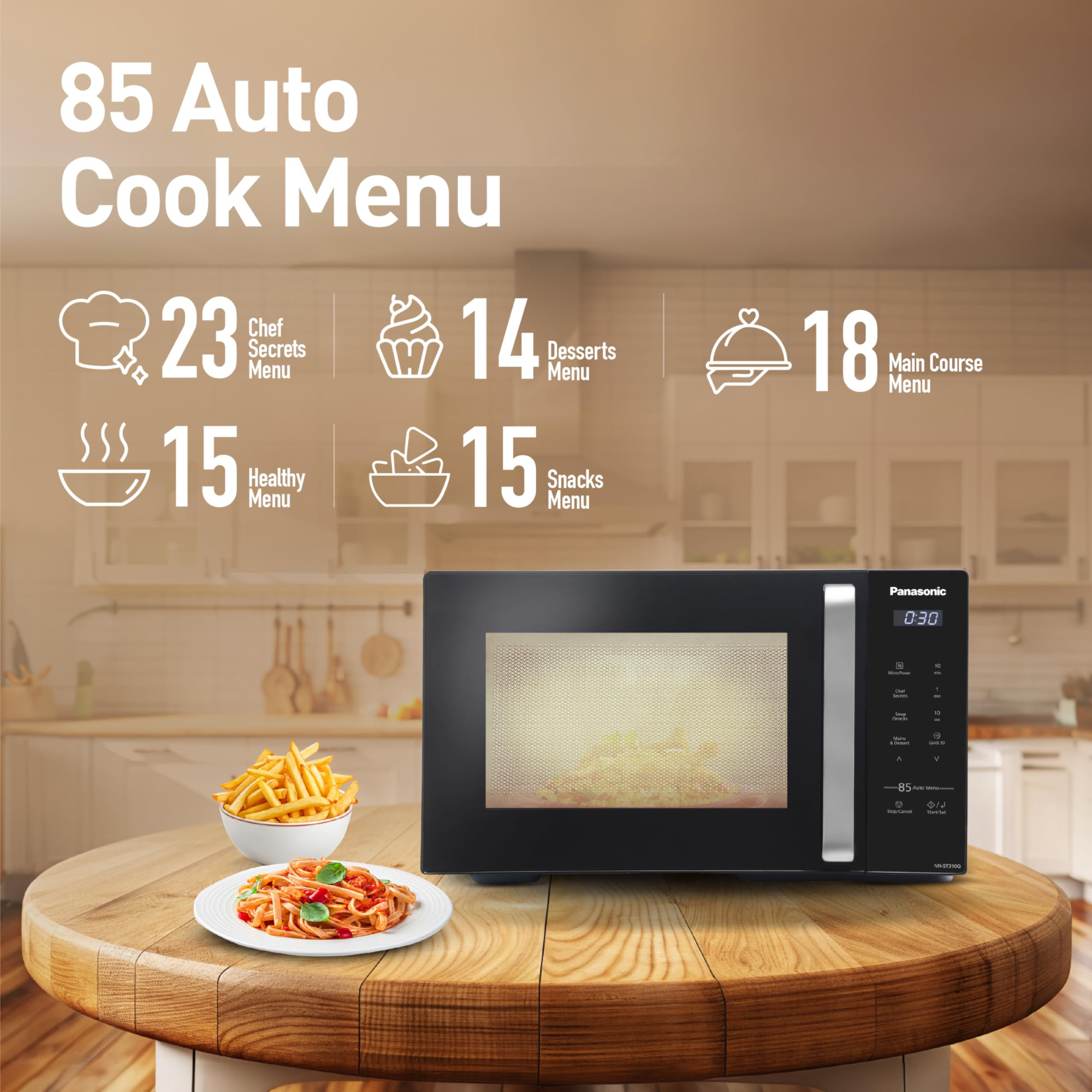 Panasonic 25L Solo Microwave Oven NN-ST310QBFG Black 85 Auto Cook Menus