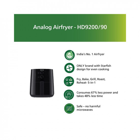 PHILIPS Air Fryer HD920090 uses up to 90 less fat 1400W 41 Liter with Rapid Air Technology Black Large