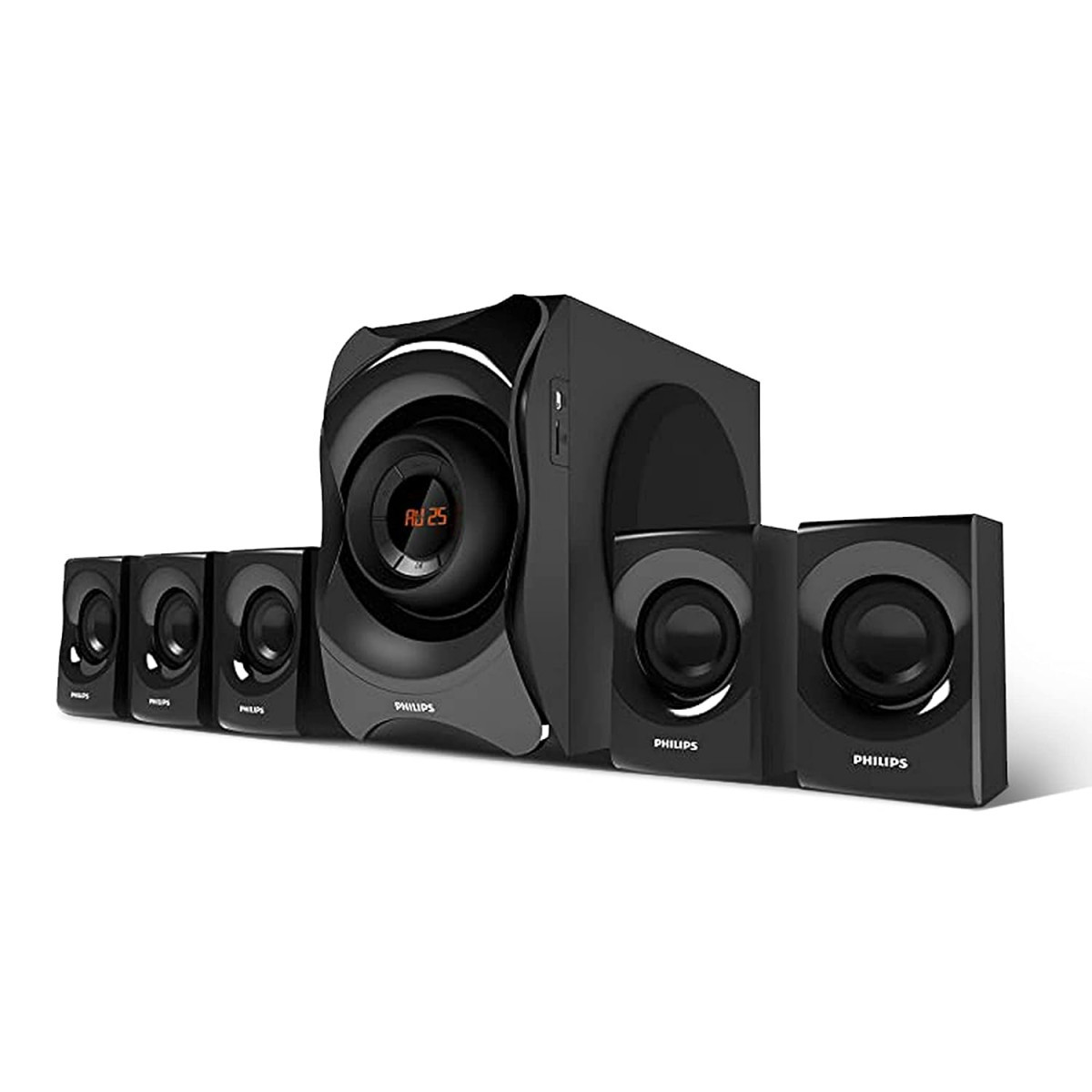 Philips Audio SPA8000B94 51 Channel Multimedia Speaker System with Bluetooth 5x15W Satellite Speakers LED Display Robust Design Matte Finish Black