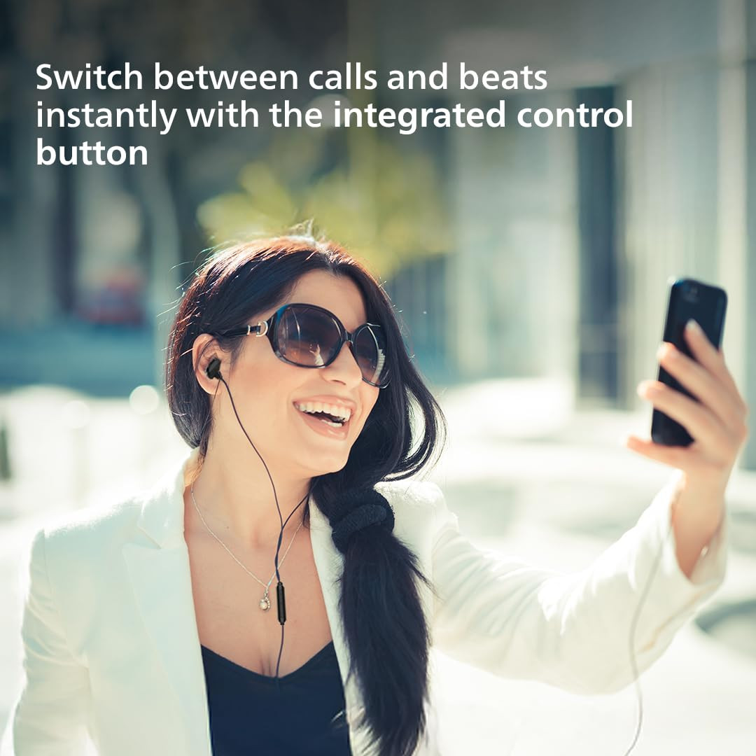 PHILIPS Audio TAE1159BK00 in-Ear Wired Earphones with C-Type Jack 10mm Drivers Inline Mic Powerful Bass and Clear Sound Tangle Free 12m Cable and 3 x Inter Changeable Ear Tips Black