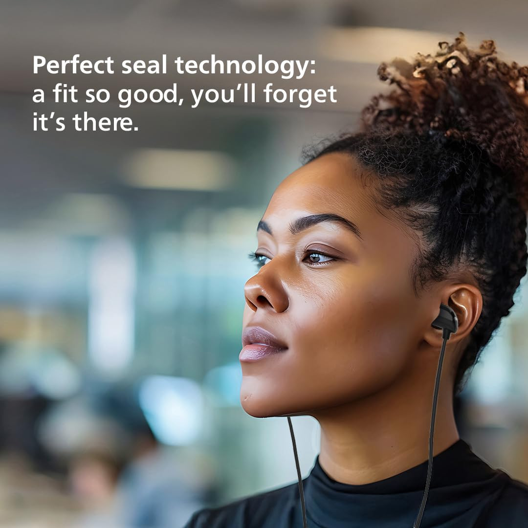 PHILIPS Audio TAE1159BK00 in-Ear Wired Earphones with C-Type Jack 10mm Drivers Inline Mic Powerful Bass and Clear Sound Tangle Free 12m Cable and 3 x Inter Changeable Ear Tips Black