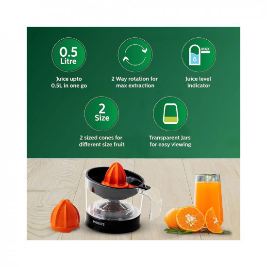Philips Citrus Press Juicer HR277700 05 Litre 2 Sized Cones for different size fruit