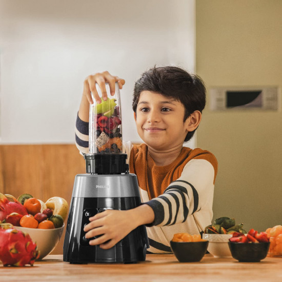 PHILIPS HL777700 Mixer Grinder 750W 4 Jars Smart One-Touch Mode 50 Reduction in sound power Digital Interface Intelli-speed Technology for Pre-Set cooking Soft Sound Technology Metallic Silver and Bold Black Large