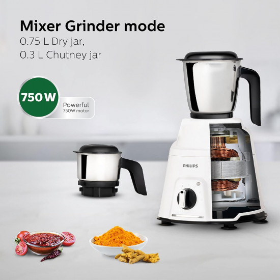 PHILIPS Mixer Grinder 750 Watt 3 in 1 Mixer Grinder Juicer Food Processor 4 Jar HL776300