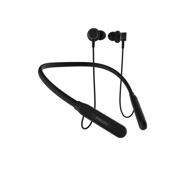 Image of PHILIPS TAN1150BK/94 Wireless Neckband with 60 Hr Playtime, Fast Charging, 13mm Deep Bass Drivers, AI ENC Mic, Multipoint Connectivity, Bluetooth v5.3, IPX5 Water Resistance (Deep Black)