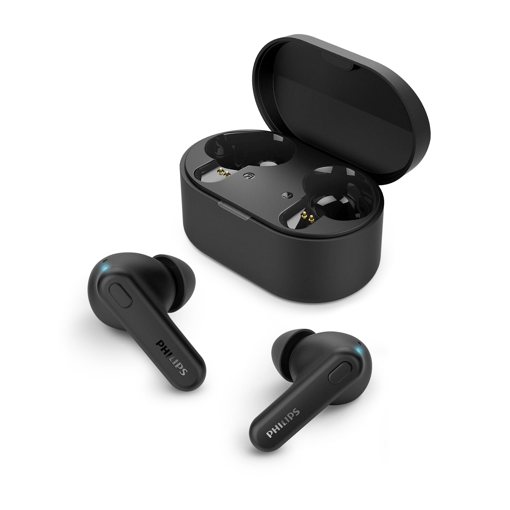 PHILIPS TAT1108BK00 True Wireless Earbuds in-Ear v53 Earphones with Mic 15H Play Time Shank Shape IPX4 Touch Controls Charging Case for iPhoneiPad Black