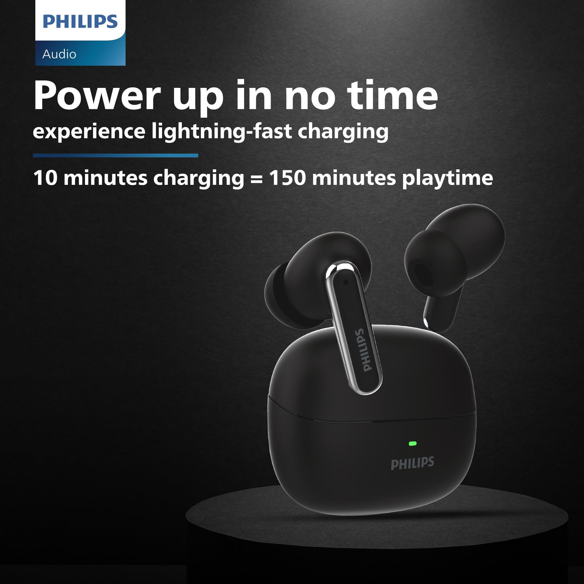 PHILIPS TAT1150BK94 Premium Wireless Earbuds with ANC Quad Mic ENC Up to 55 Hr Playtime13mm Neodymium DriversMultipoint ergonomically DesignedIPX5 Water ResistanceFast Charging Deep Black