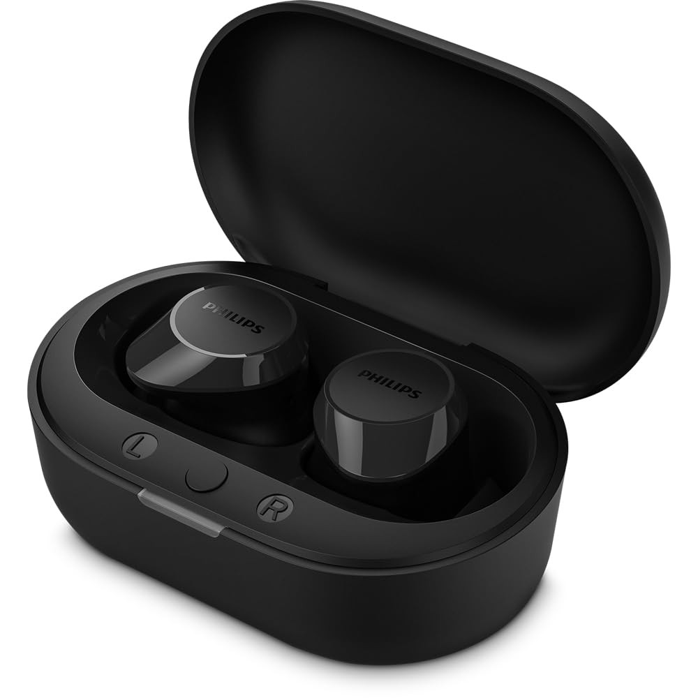 PHILIPS TAT1209BK00 True Wireless Earbuds in-Ear Active Noise Cancelling Bluetooth v53 Earphones with Mic 18H Play Time Shank Shape IPX4 Touch Controls Charging Case for iPhoneiPad Black