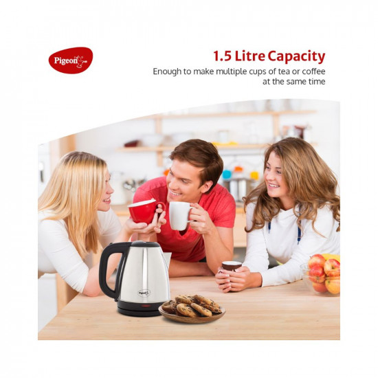 Pigeon by Stovekraft Amaze Plus Electric Kettle 14289 with Stainless Steel Body 15 litre used for boiling Water making tea and coffee instant noodles soup etc 1500 Watt Silver